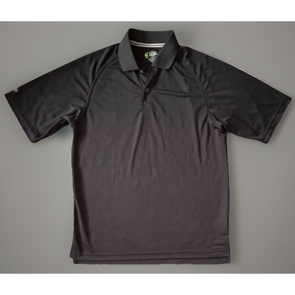 Izod Golf Collared Short Sleeve Polo Shirt Black Lightweight Logo Small JBHS